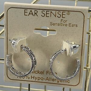 Ear Sense NWT small silver tone filigree  hoop earrings